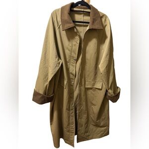 Old Money Tan Oversized Utility Barn Trench Coat Jacket with Corduroy Collar